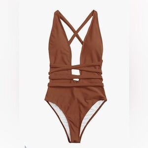 Brown Strappy One-Piece Swimsuit